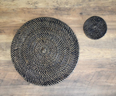 Black Rattan Coaster