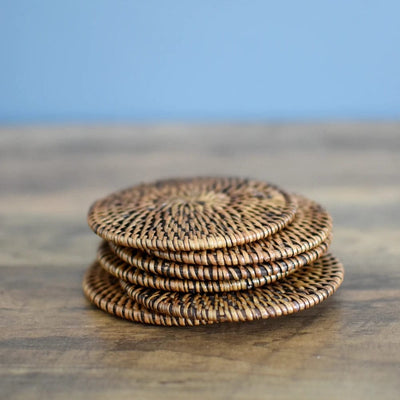 Brown Brown Rattan Coaster