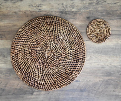 Brown Brown Rattan Coaster