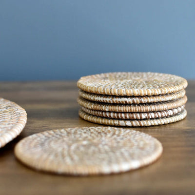 White White Rattan Coaster