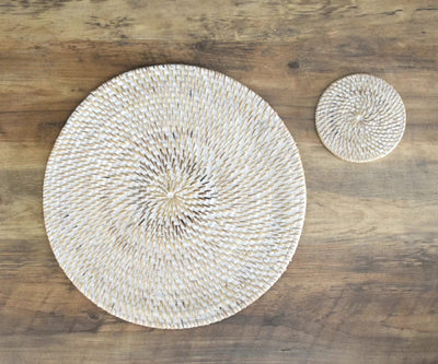 White White Rattan Coaster